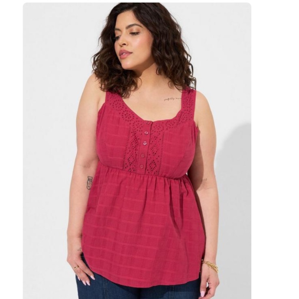 Torrid Babydoll Cotton Window Pane Button Front Tank 2X